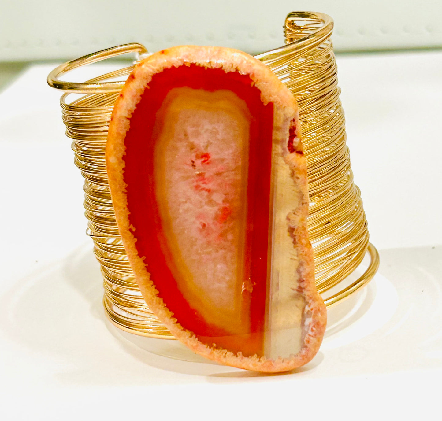 Fashion Gold cuff  large red-orange stone bracelet.